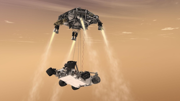 Curiosity Lowered By 'Sky Crane' to Martian Surface