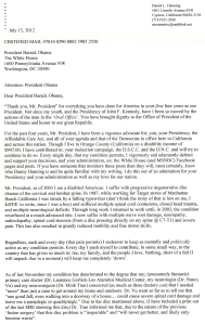Page One of My Letter To President Obama