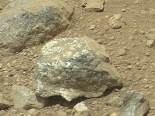 Bluish-Black Rock with White 'Crystals' on Mars