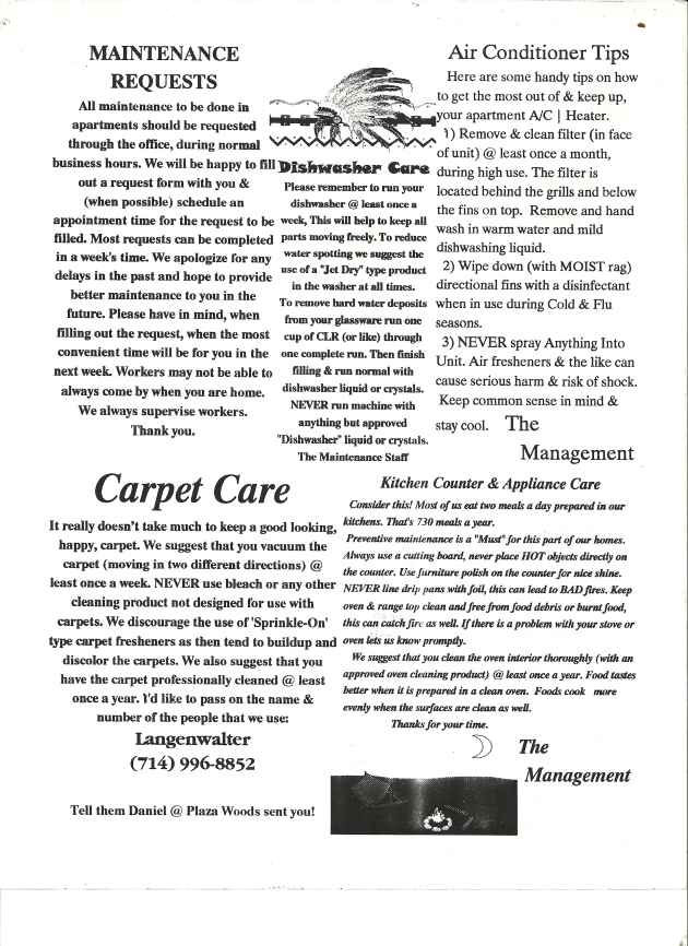 January 1999 Back Page Plaza Woods Courier