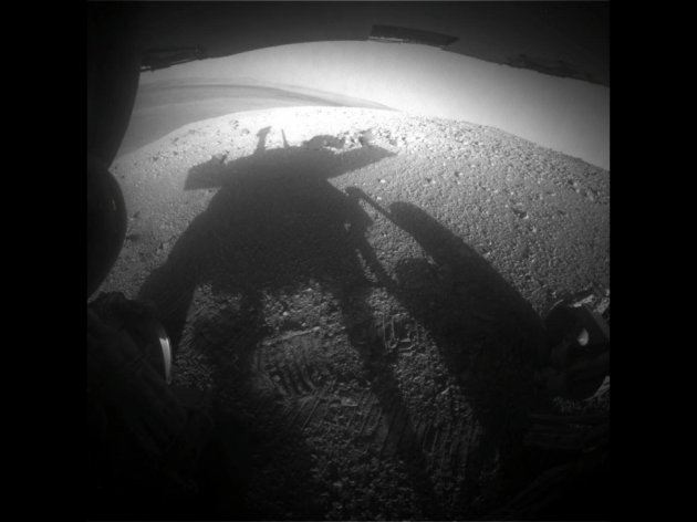 Shadow Portrait of NASA Rover Opportunity on Martian Slope