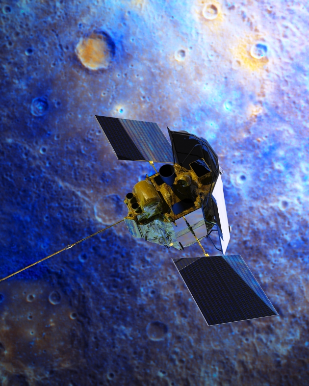 Color Image of Mercury with Image of Messenger Overlaid
