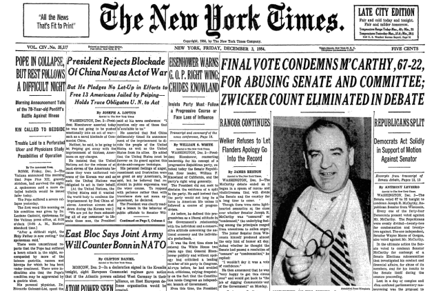 END of McCarthyism 12-1954