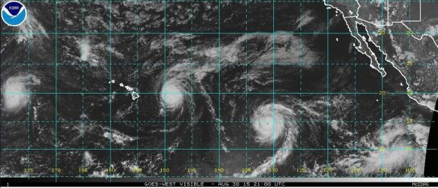 3 Pacific Category 4 Hurricanes B&W Radar Image