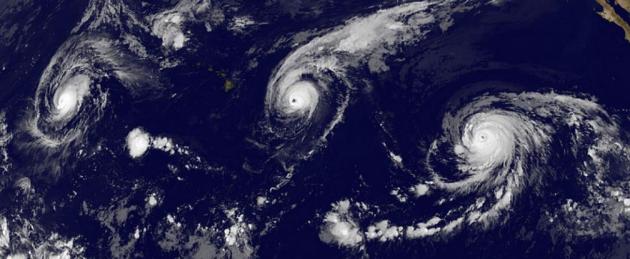 Color Image of the Three Category Four Hurricanes in the Pacific Ocean